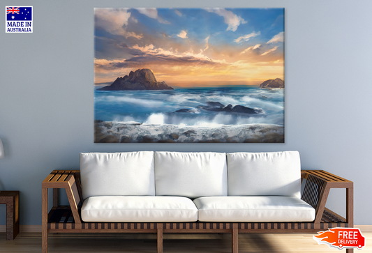 Rock & Sea Sunset Watercolor Art Photograph Print 100% Australian Made