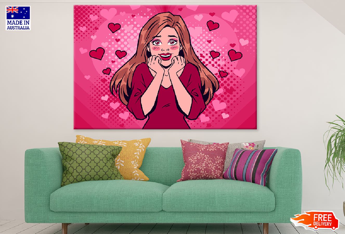 Girl In Love Hearts Illustration Print 100% Australian Made