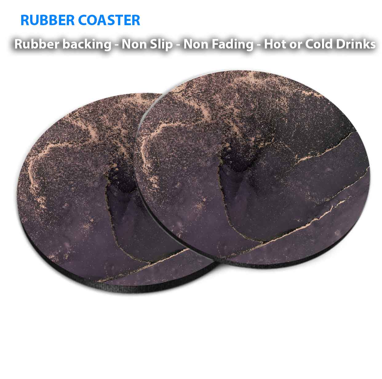 Purple Gold Splash Marble Abstract Coasters Wood & Rubber - Set of 6 Coasters