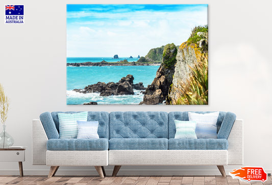 Rocks On Sea & Mountain View Photograph Print 100% Australian Made