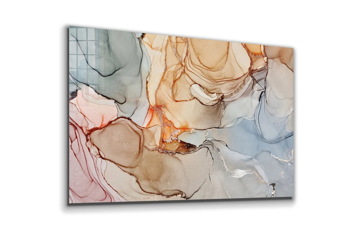 Marble Effect Abstract Print Tempered Glass Wall Art 100% Made in Australia Ready to Hang