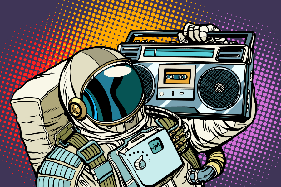 Astronaut Holding A Radio Illustration Print 100% Australian Made