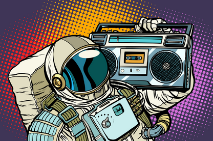 Astronaut Holding A Radio Illustration Print 100% Australian Made