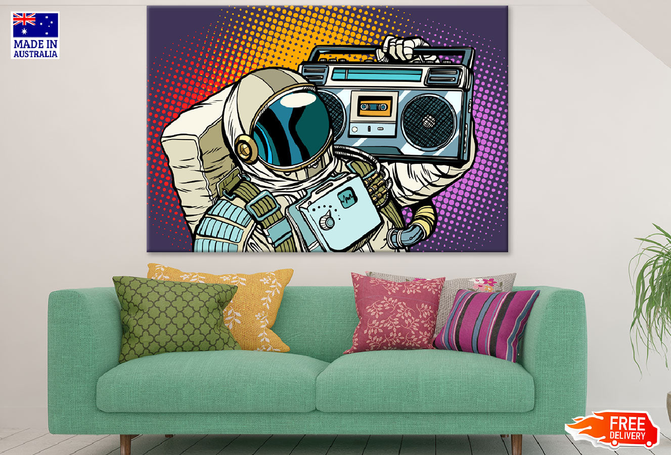 Astronaut Holding A Radio Illustration Print 100% Australian Made