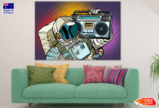 Astronaut Holding A Radio Illustration Print 100% Australian Made