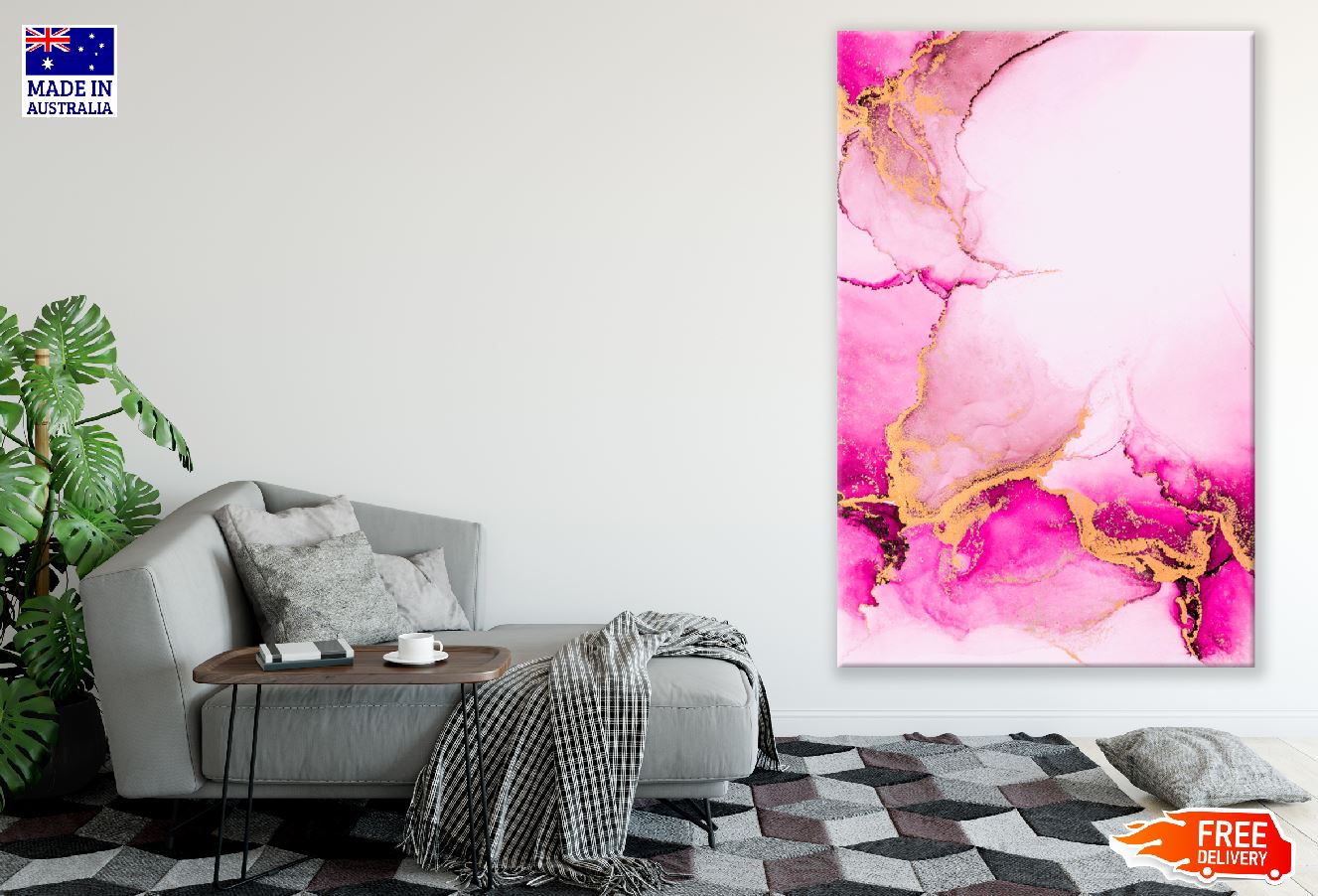 Gold Pink & Black Abstract Design Print 100% Australian Made