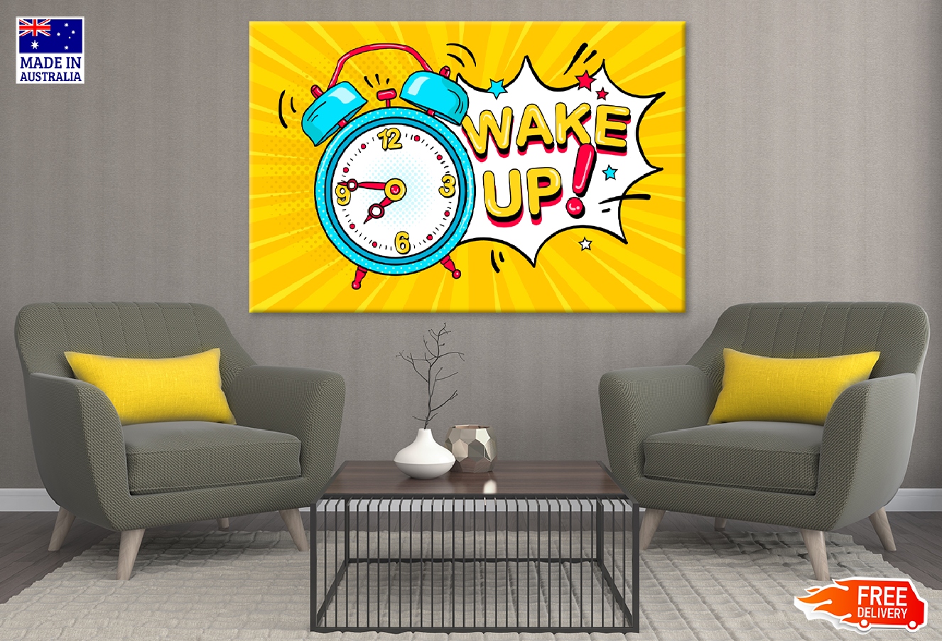 Wake Up Quote & Clock Illustration Print 100% Australian Made