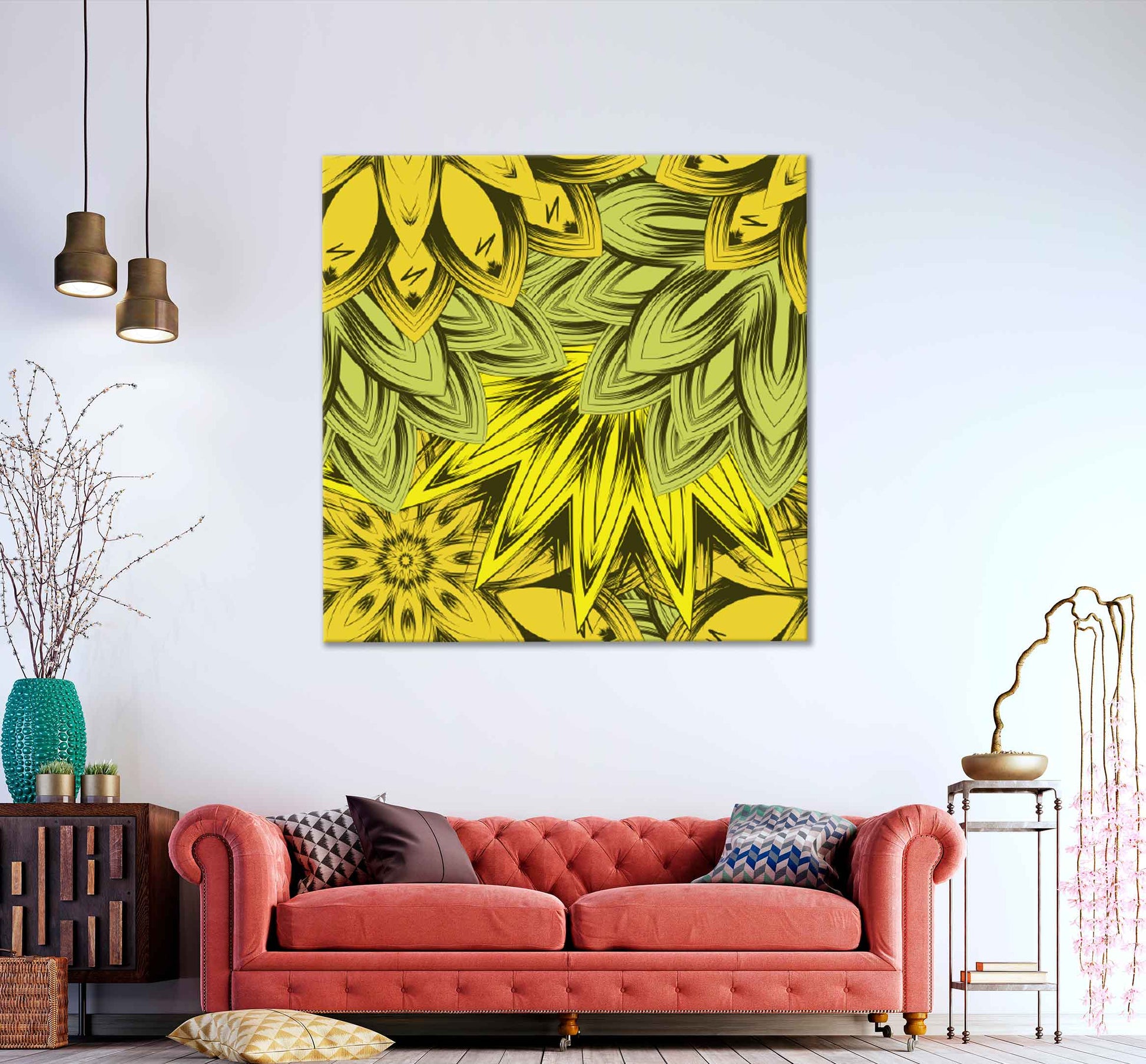 Square Canvas Yellow Leaves Digital Vector Design High Quality Print 100% Australian Made