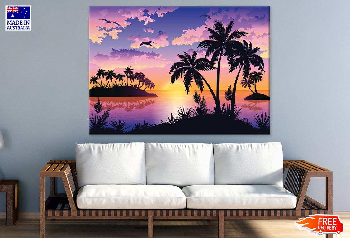 Palm Trees & Sunset Sky Scenery View Photograph Print 100% Australian Made