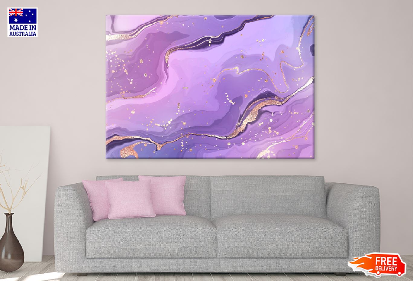 Pink Purple & Gold Lines Abstract Design Print 100% Australian Made