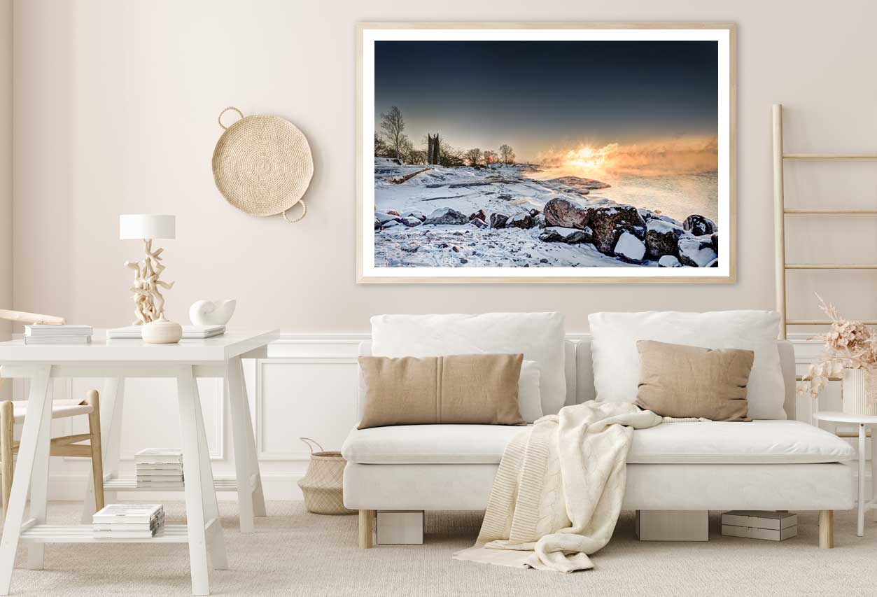 Snow Rocks near Seashore Sea View Photograph Home Decor Premium Quality Poster Print Choose Your Sizes