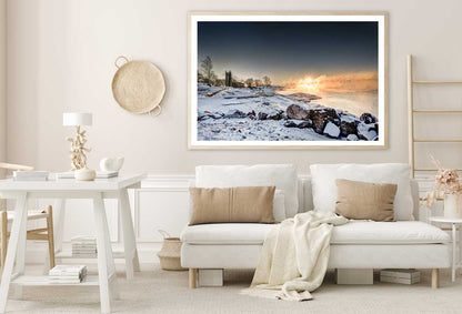Snow Rocks near Seashore Sea View Photograph Home Decor Premium Quality Poster Print Choose Your Sizes