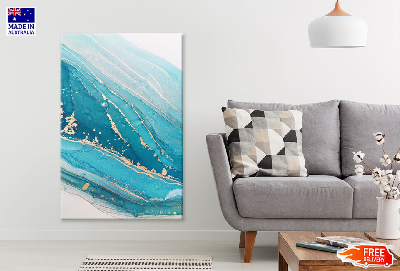 Blue & Gold Lines Abstract Design Print 100% Australian Made