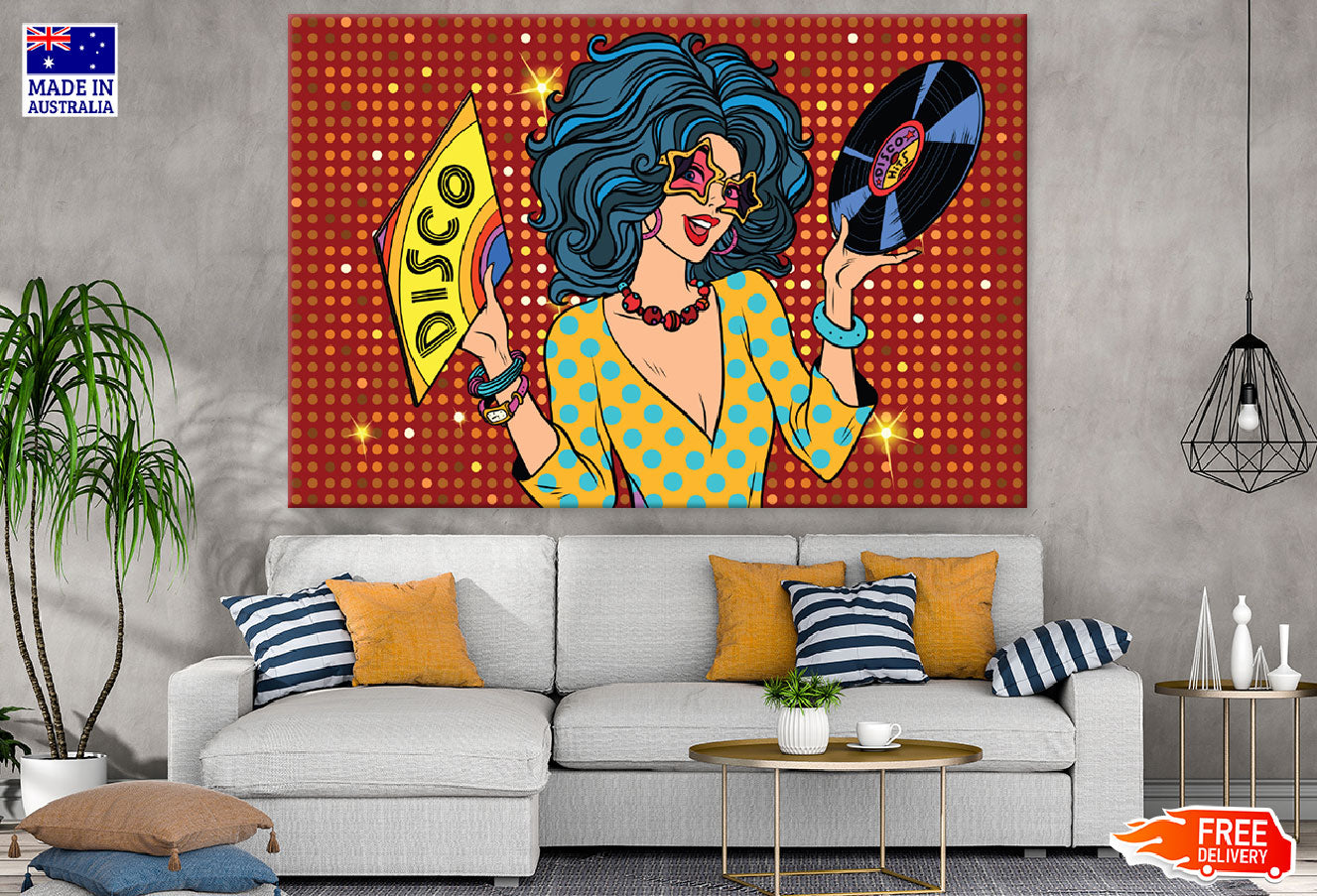 Disco Lady With Cd Illustration Print 100% Australian Made