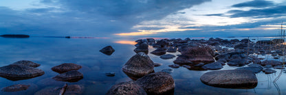 Panoramic Canvas Rocks on Sea Sunset View Photograph High Quality 100% Australian Made Wall Canvas Print Ready to Hang