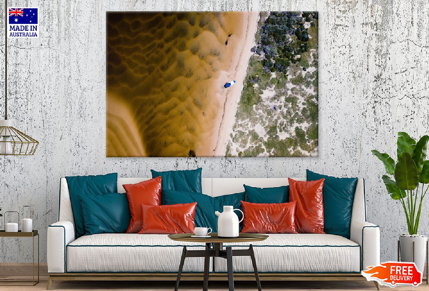 Boat Shore with Trees Aerial View Photograph Print 100% Australian Made