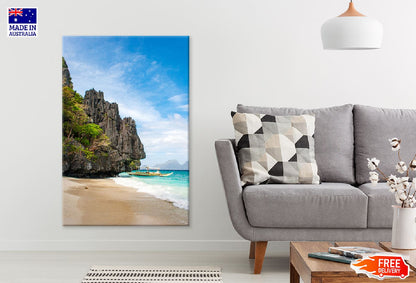 Cliffs & Boat on Pristine Beach Photograph Print 100% Australian Made