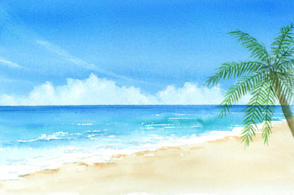 Palm Tree Near Sea Watercolor Painting Print 100% Australian Made