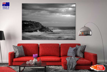 Sea Wave on Rock B&W Scenery View Photograph Print 100% Australian Made