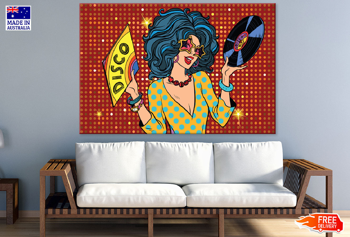 Disco Lady With Cd Illustration Print 100% Australian Made