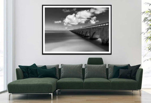 Seven Mile Bridge Florida B&W View Photograph Home Decor Premium Quality Poster Print Choose Your Sizes