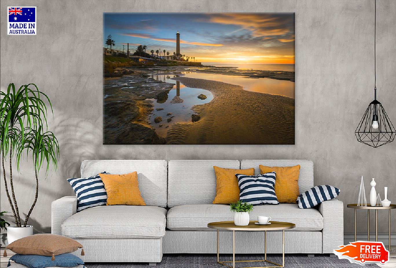 Seascape with Lighthouse Sunset Photograph Print 100% Australian Made