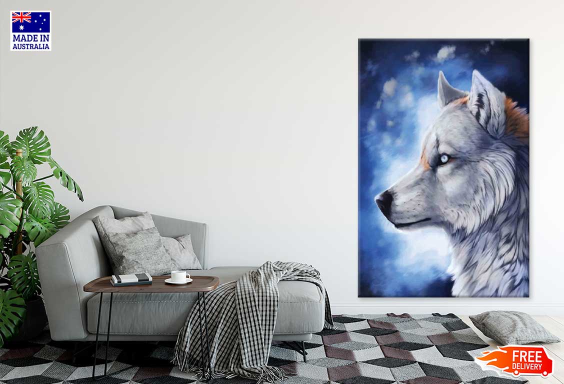 White Eye Wolf Side View Painting Print 100% Australian Made