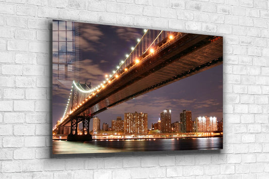 Night Bridge View Print Tempered Glass Wall Art 100% Made in Australia Ready to Hang