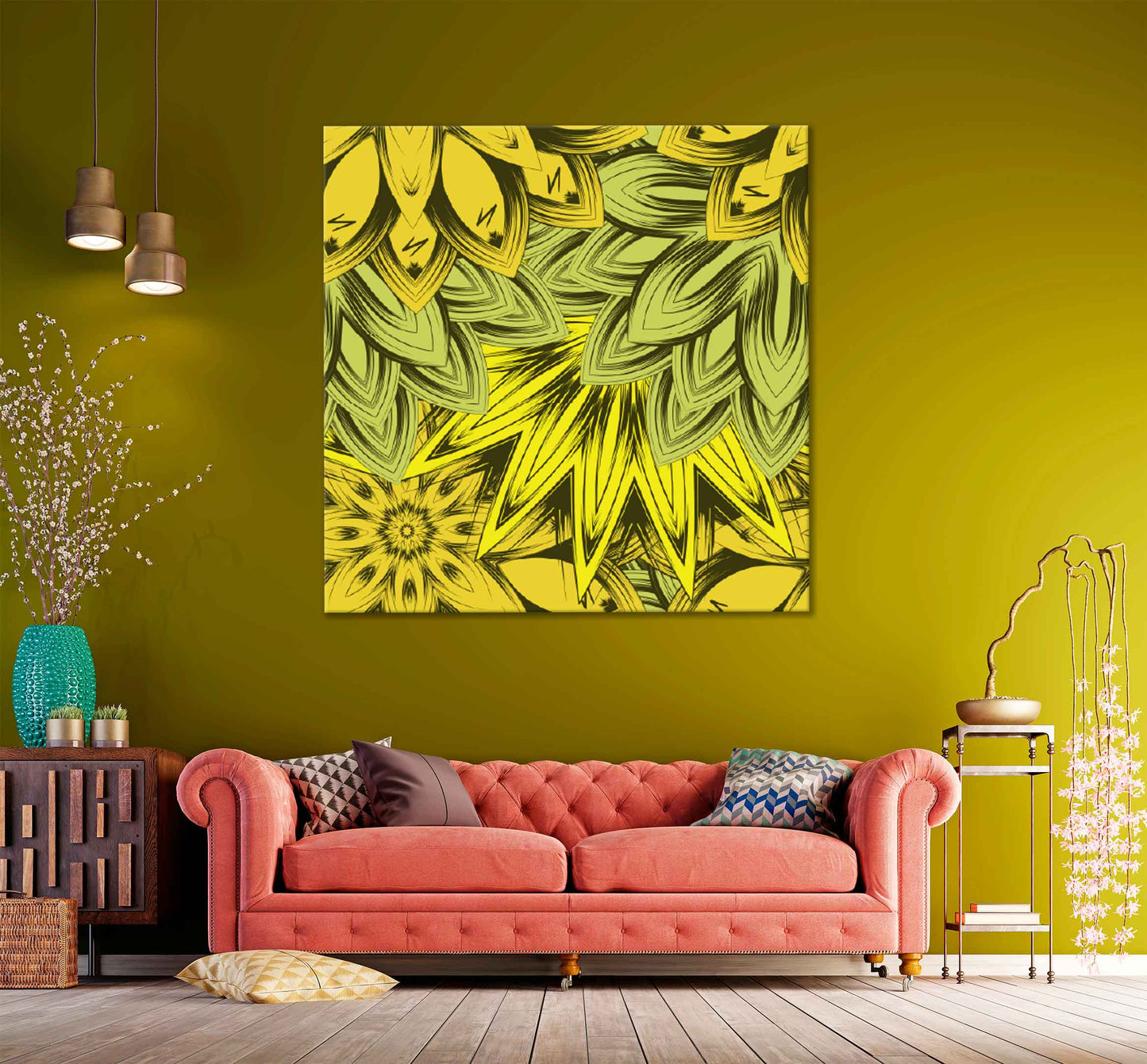 Square Canvas Yellow Leaves Digital Vector Design High Quality Print 100% Australian Made