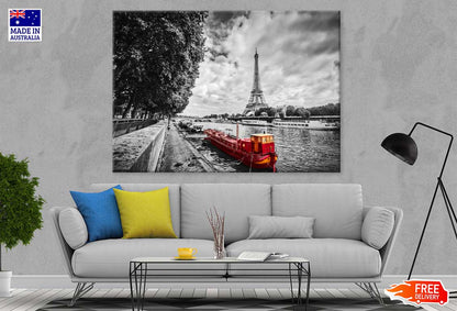 Eiffel Tower & Seine River B&W View Photograph Print 100% Australian Made