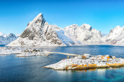 Snow Mountains & City with Bridge Scenery Photograph Print 100% Australian Made