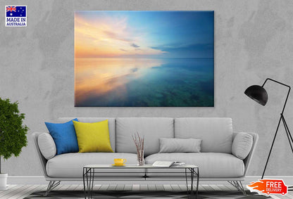Calm Seascape with Sunset Scenery View Print 100% Australian Made