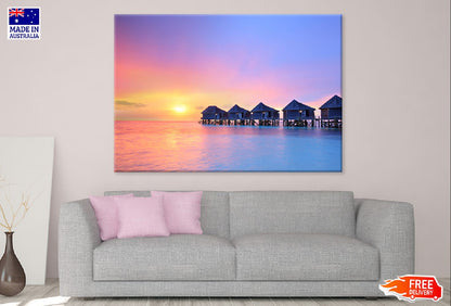 Maldives Island Sea Villas Sunset Scenery Print 100% Australian Made