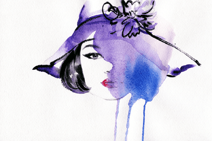 Woman Face & Purple Hat Abstract Watercolor Painting Print 100% Australian Made