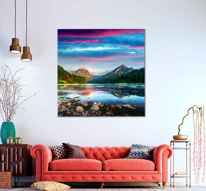 Square Canvas Dark Cloudy Sky Mountain Lake High Quality Print 100% Australian Made