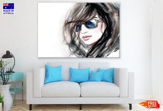 Young Women With Sunglasses B&W Watercolor Painting Print 100% Australian Made