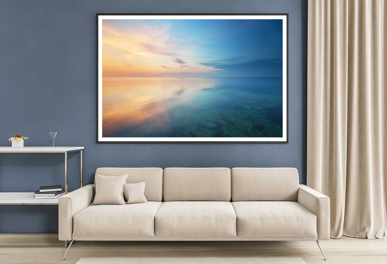Calm Seascape with Sunset Scenery View Photograph Home Decor Premium Quality Poster Print Choose Your Sizes
