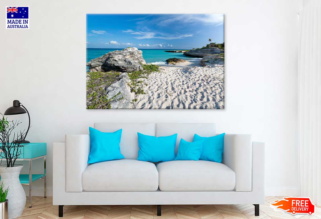 Rocks on Caribbean Beach with White Sand Photograph Print 100% Australian Made