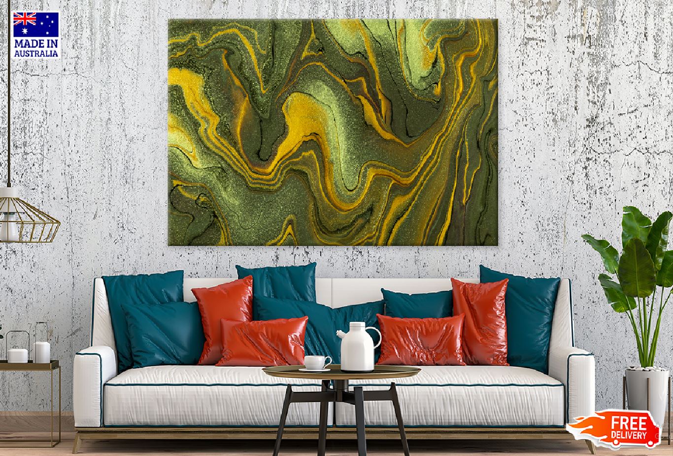 Dark Green Gold Abstract Acrylic Design Print 100% Australian Made