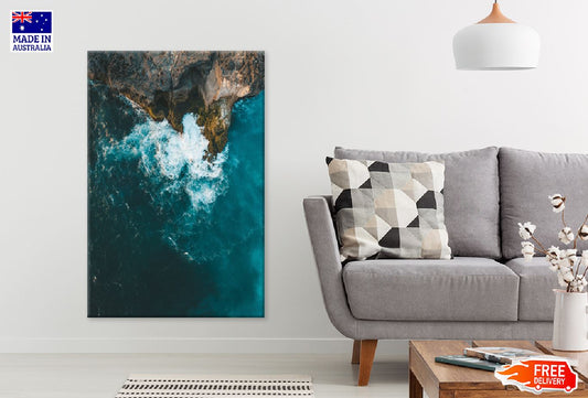 Sea Waves on Cliff Aerial View Photograph Print 100% Australian Made