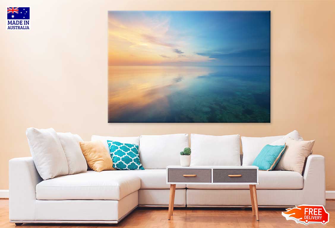 Calm Seascape with Sunset Scenery View Print 100% Australian Made