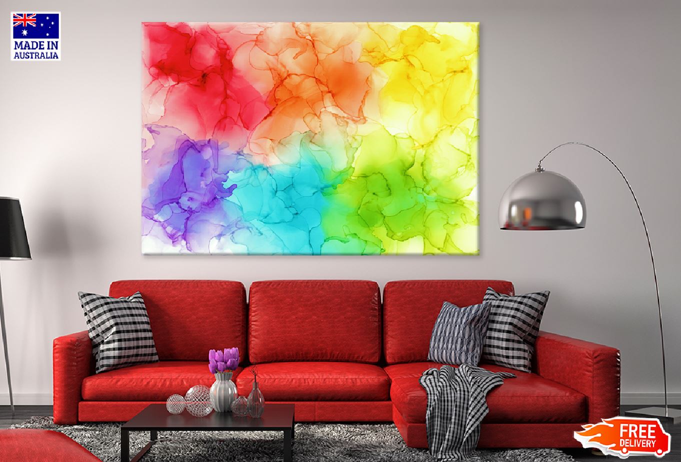 Rainbow Color Ink Abstract Design Print 100% Australian Made