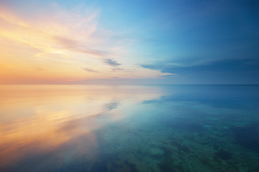 Calm Seascape with Sunset Scenery View Photograph Home Decor Premium Quality Poster Print Choose Your Sizes