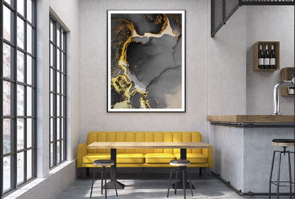 Black & Dark Gold Splash Abstract Design Home Decor Premium Quality Poster Print Choose Your Sizes