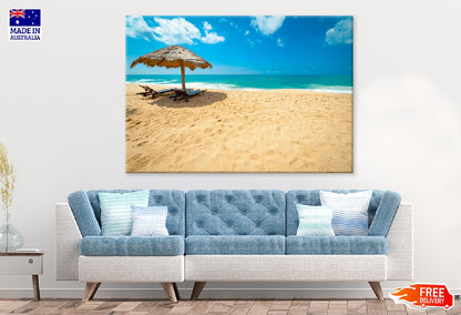 Beach Beds & Umbrella Near Sea Photograph Print 100% Australian Made