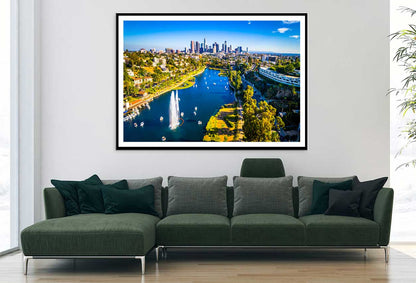 Los Angeles Skyline & Lake Aerial View Photograph Home Decor Premium Quality Poster Print Choose Your Sizes