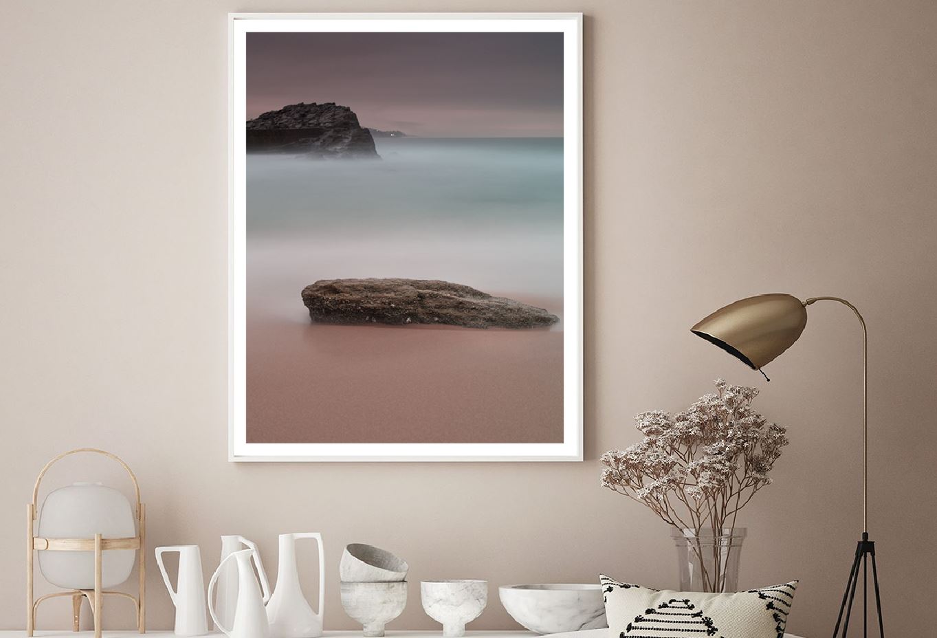 Rock on Sea Sand & Dark Sky View Photograph Home Decor Premium Quality Poster Print Choose Your Sizes