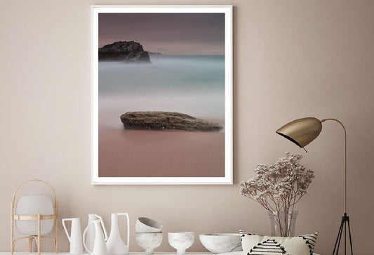 Rock on Sea Sand & Dark Sky View Photograph Home Decor Premium Quality Poster Print Choose Your Sizes