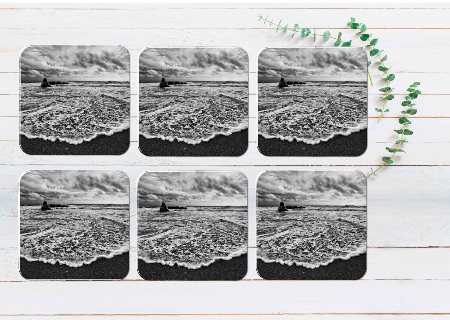 Stormy Day on Meditarrenaen Coast Coasters Wood & Rubber - Set of 6 Coasters