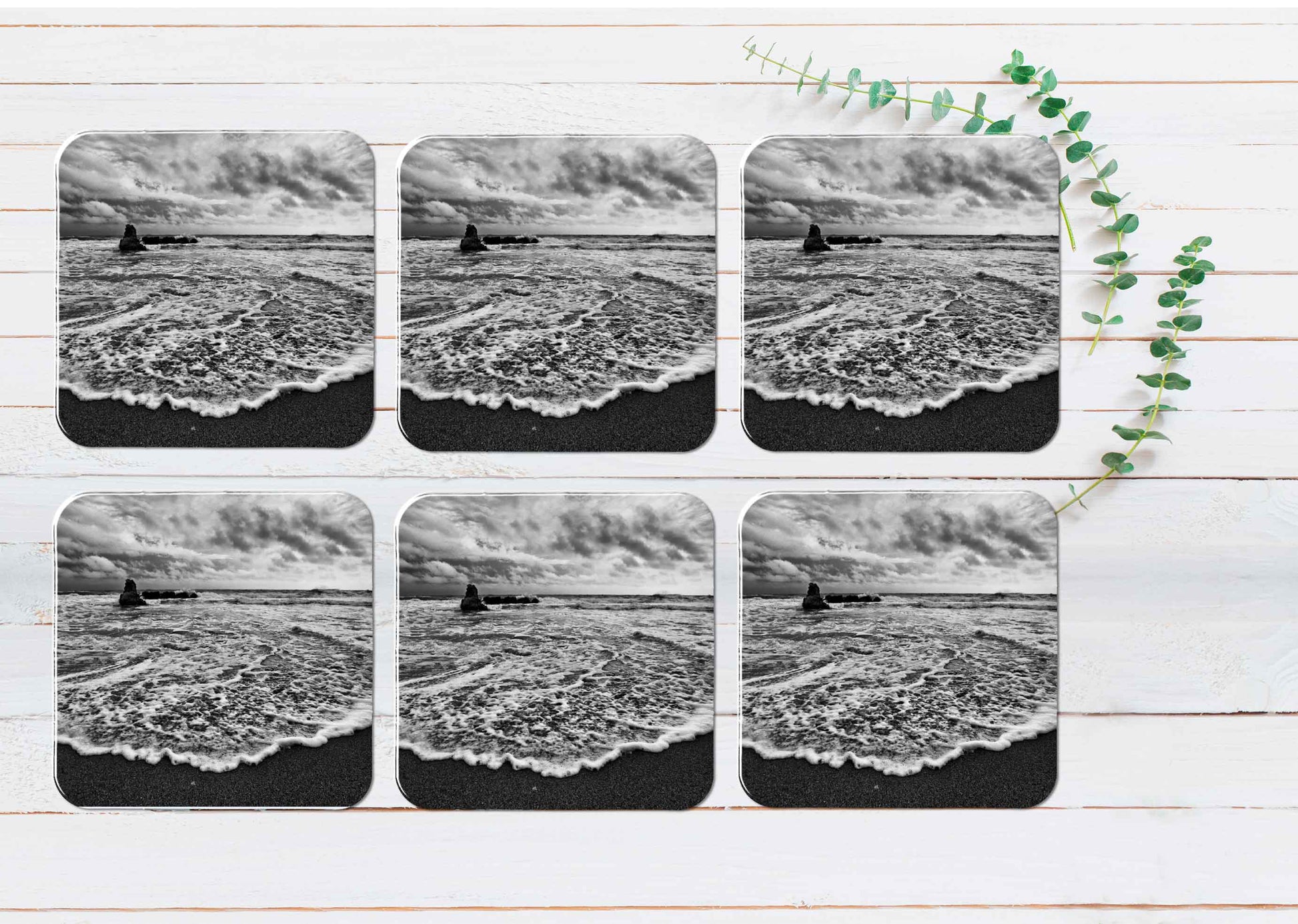 Stormy Day on Meditarrenaen Coast Coasters Wood & Rubber - Set of 6 Coasters